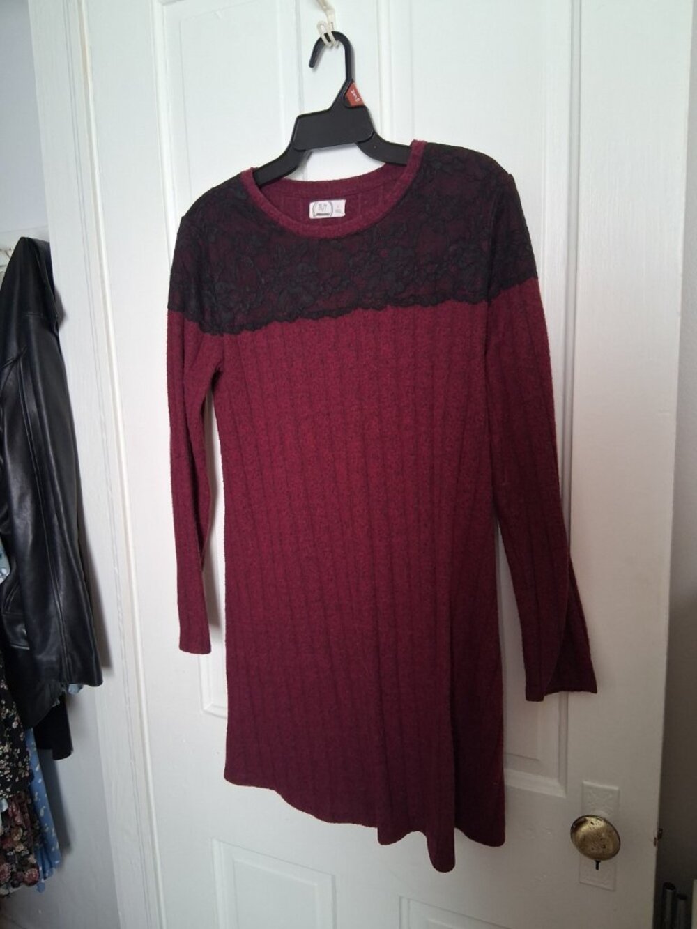 Burgundy Lace Knit Dress Size S Cozy Fall Aesthetic